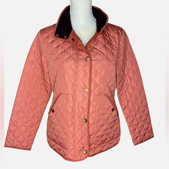 Lands’ End Wm’s Sz XS Rust Quilted Snap Corduroy Collar Chore Field Jacket - Picture 1 of 6